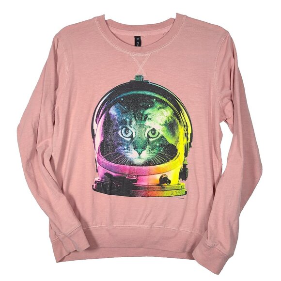 Miami Style Tops - Space Cat Knit Top size Medium M Pink Helmet Rainbow Long Sleeve Miami Style